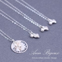 Mother and Daughters Heart with Pearl Necklace