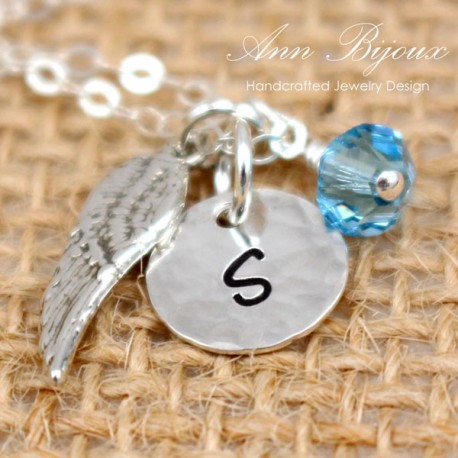 Dainty Initial witn Angel Wing Charm Necklace