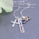 Personalized " Love My Family " Silver Bar with Cross Necklace