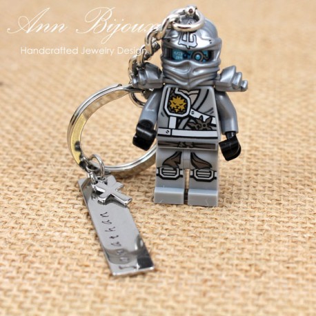 Hand Stamped Name with Lego Keychain