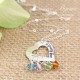 My Family Message Sterling Silver Heart Charm with Birthstone Necklace