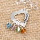 My Family Message Sterling Silver Heart Charm with Birthstone Necklace