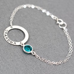 Personalized Sterling Silver Washer with Birthstone Bracelet