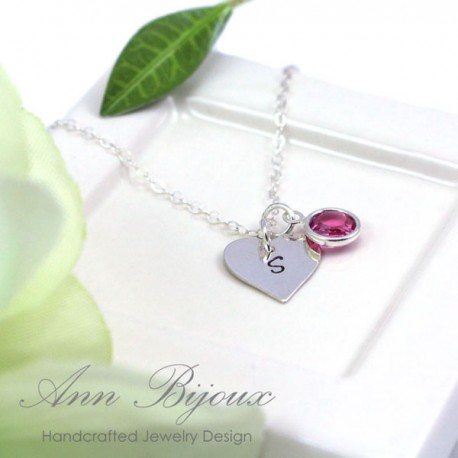 Personalized Hand Stamped Heart Initial Necklace