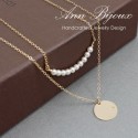 Hand Stamped Initial with Pearl Necklace / Set of 2 Necklaces
