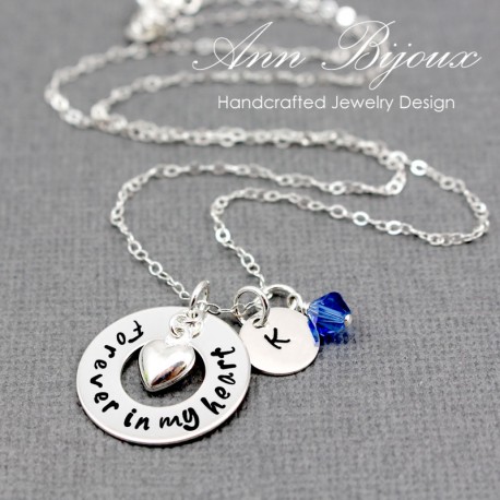 Personalized Hand Stamped "Forever in My Heart" with Initial Necklace