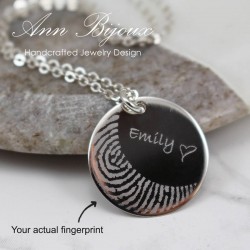 Actual Fingerprint Silver Necklace, Personalized Fingerprint Necklace, Memorial Jewelry