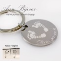 Actual Baby Footprint Stainless Steel Keychain, New Born Baby Gift, Personalized New Mom Present, Miscarriage Memorial Gift
