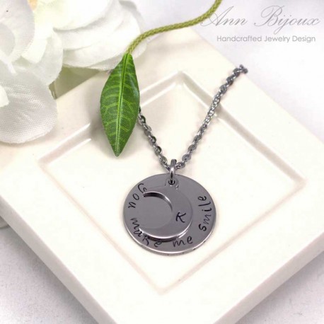 Personalized Hand Stamped "You make me smile" Necklace