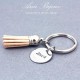 Personalized Hand Stamped Stainless Steel Disc with Tassel Keychain
