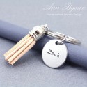 Personalized Hand Stamped Stainless Steel Disc with Tassel Keychain