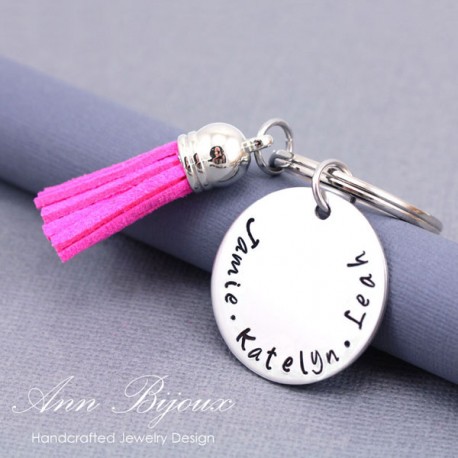 Hand Stamped Stainless Steel Keychain with Suede Tassel