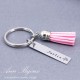 Personalized Hand Stamped Stainless Steel Keychain with Suede Tassel