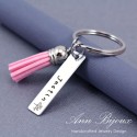 Personalized Hand Stamped Stainless Steel Keychain with Suede Tassel