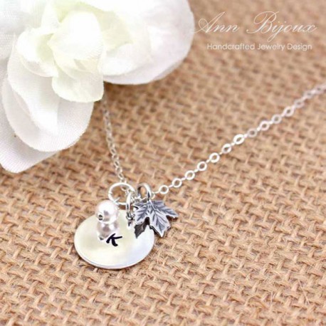 Personalized Hand Stamped Initial with Dainty Leaf Necklace