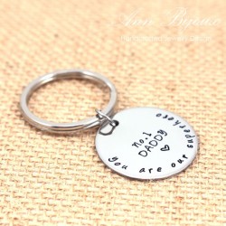 Hand Stamped "You are Our Superhero" Message Father Keychain