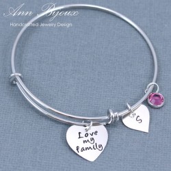 Hand Stamped " Love my family " Message Bracelet