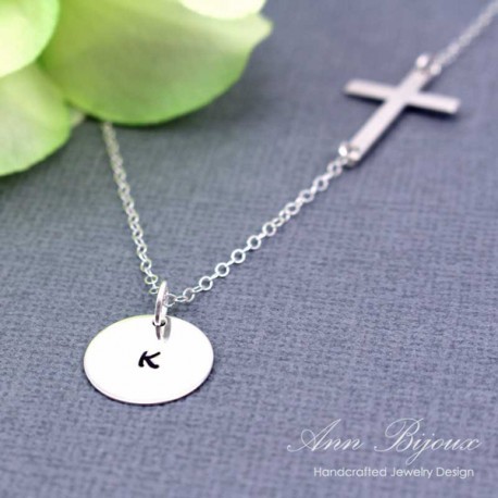 Sideways Cross Personalized Hand Stamped Necklace