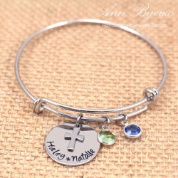 Personalized Name with Cross Bangle Bracelet
