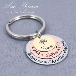 Hand Stamped Family Tree Name Keychain