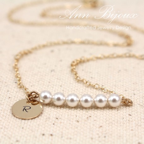 Personalized Initial with Dainty Pearl Necklace