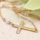 Gold Filled Hammered Sideways Cross Necklace