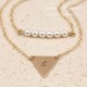 Set of 2 Gold Filled Triangle Initial and Pearl Layered Bracelets