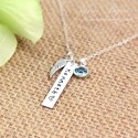 Personalized Sterling Silver Bar Angel Wing Necklace