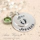 Hand Stamped Baby Footprint with Birthstone Necklace