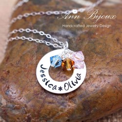 Customized Hand Stamped Name With Birthstone Necklace