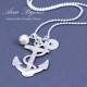 Personalized Hand Stamped Initial with Anchor Charm Necklace